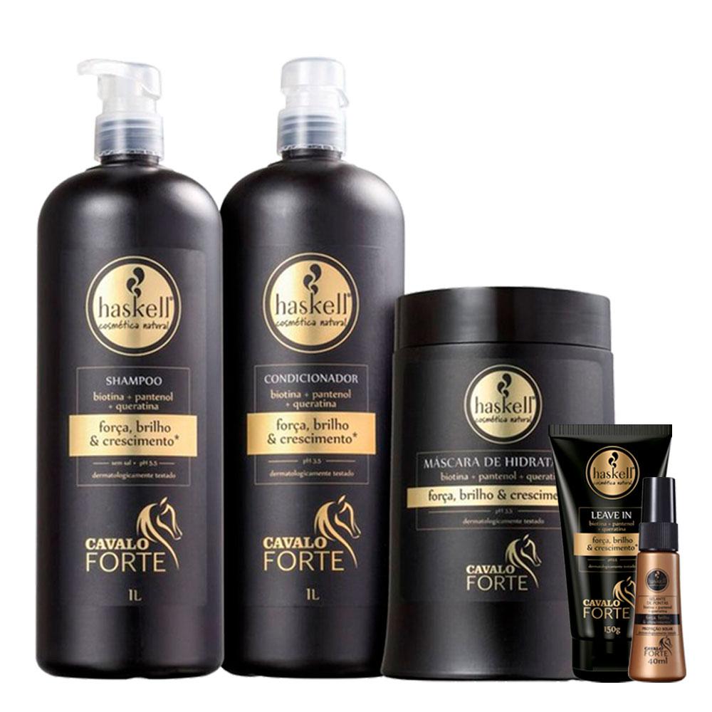 Kit Haskell Shampoo Conditioner Mask Leave-in Serum Cavalo Forte Complete  Hydration Salon 5 Units - Brazil Keratin CH
