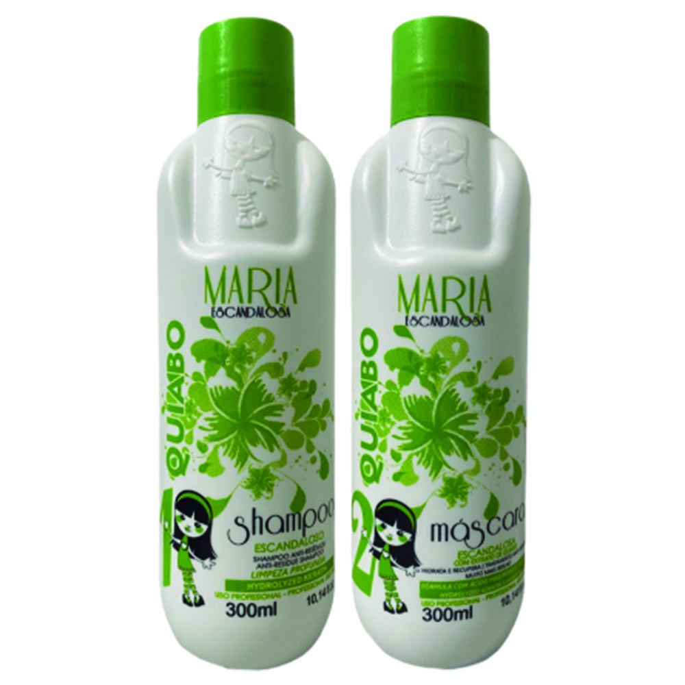 Kit Maria Escandalosa Progressiva Okra Shampoo Mask Quiabo Straight  Hydrated Hair Care 2x300ml/ - Brazil Keratin CH