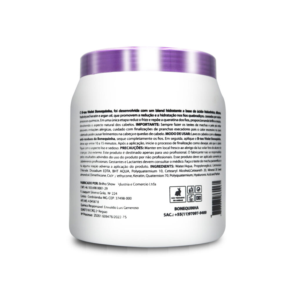 Bonequinha Btox Violet Mask Matizador Removes Yellow Tones Hair Care 1kg/35.2 oz - Image 3