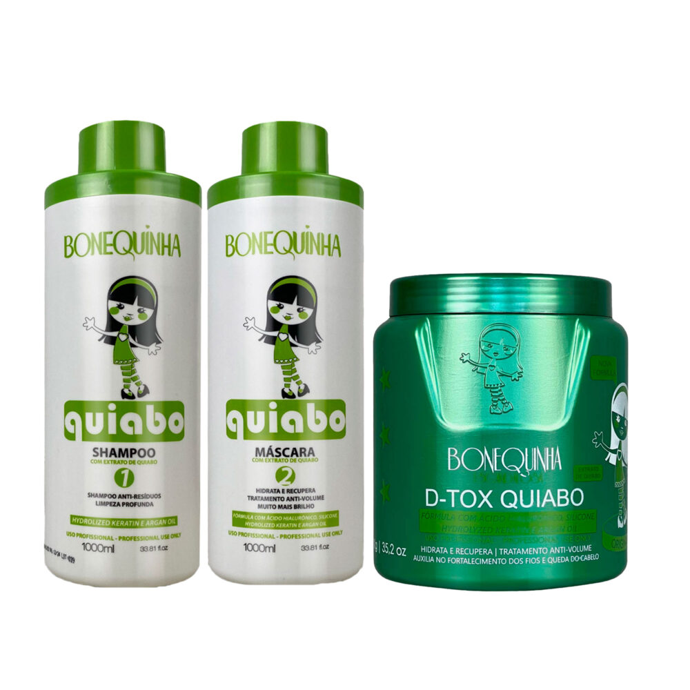 Kit Bonequinha Progressive Btox Okra Pro Repair Complete Hydration Quiabo 3x1L/3x33.8fl.oz