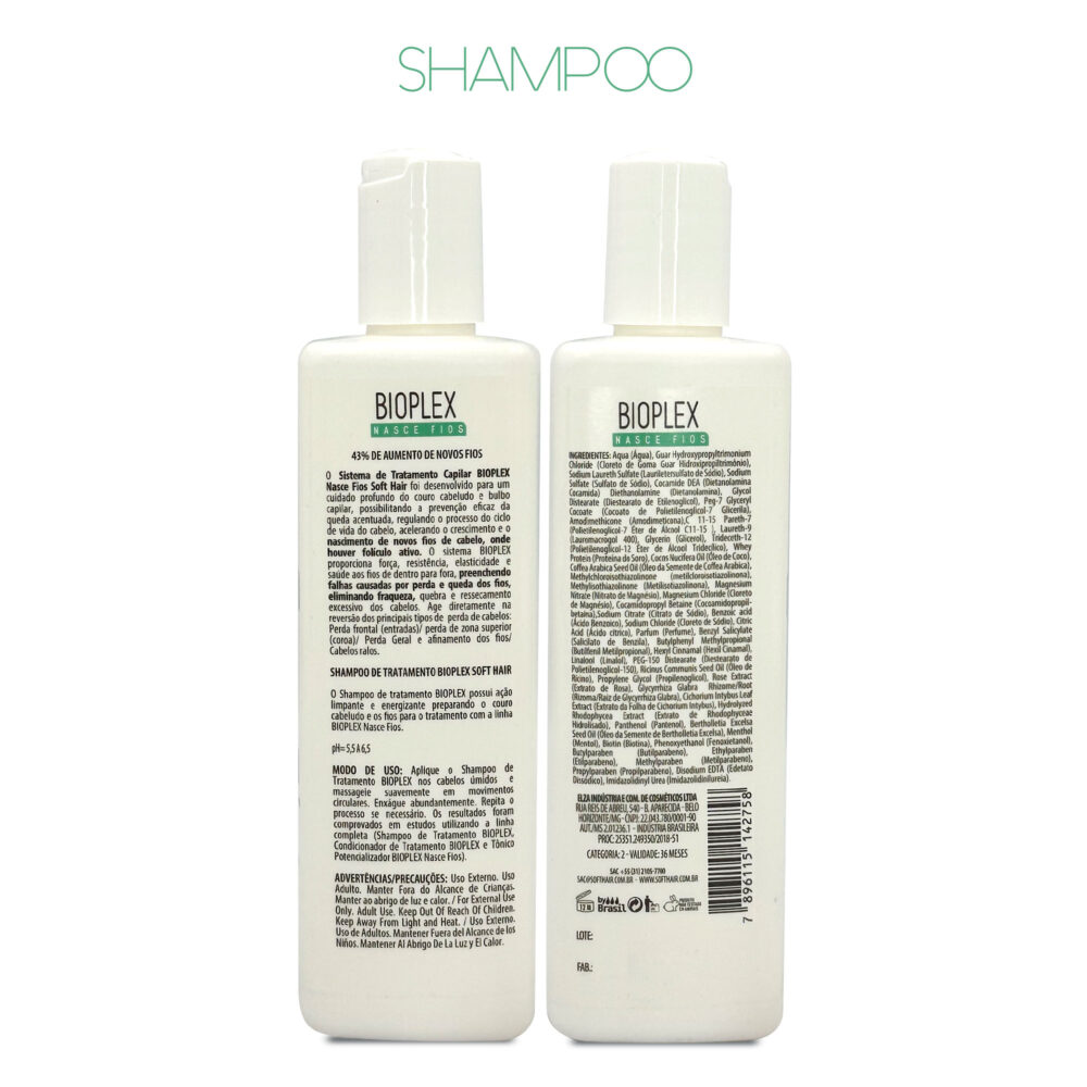 Kit Bioplex Shampoo Conditioner Tonic Nasce Fios Soft Hair Complete Regrowth Treatment Hair Care 3 Units - Image 2