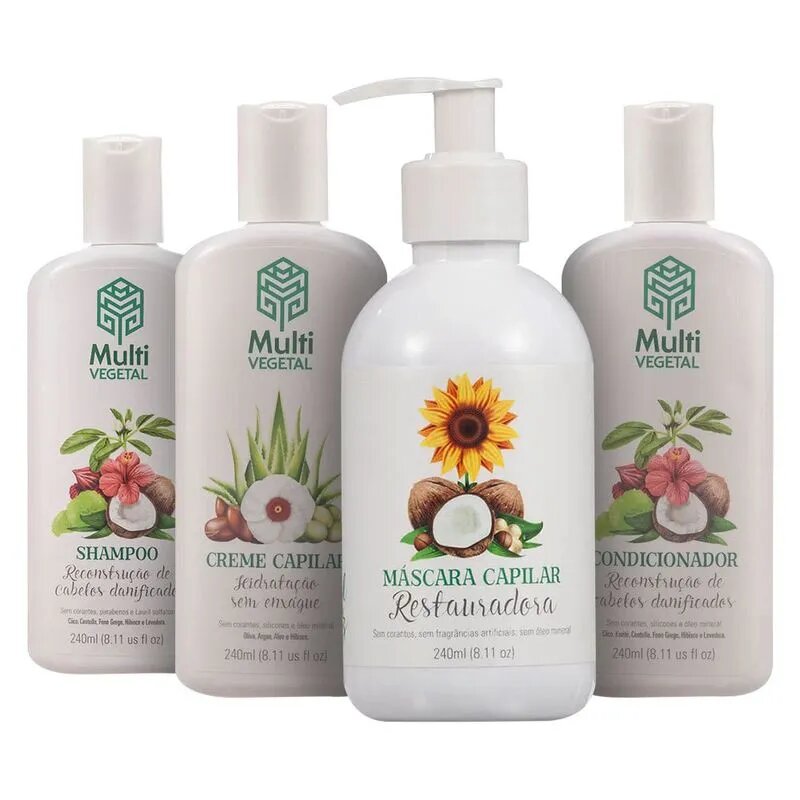 Multi Vegetal Complete Hair Treatment Kit – Coconut Damaged Hair Reconstruction 4x240ml/4×8.11 fl.oz