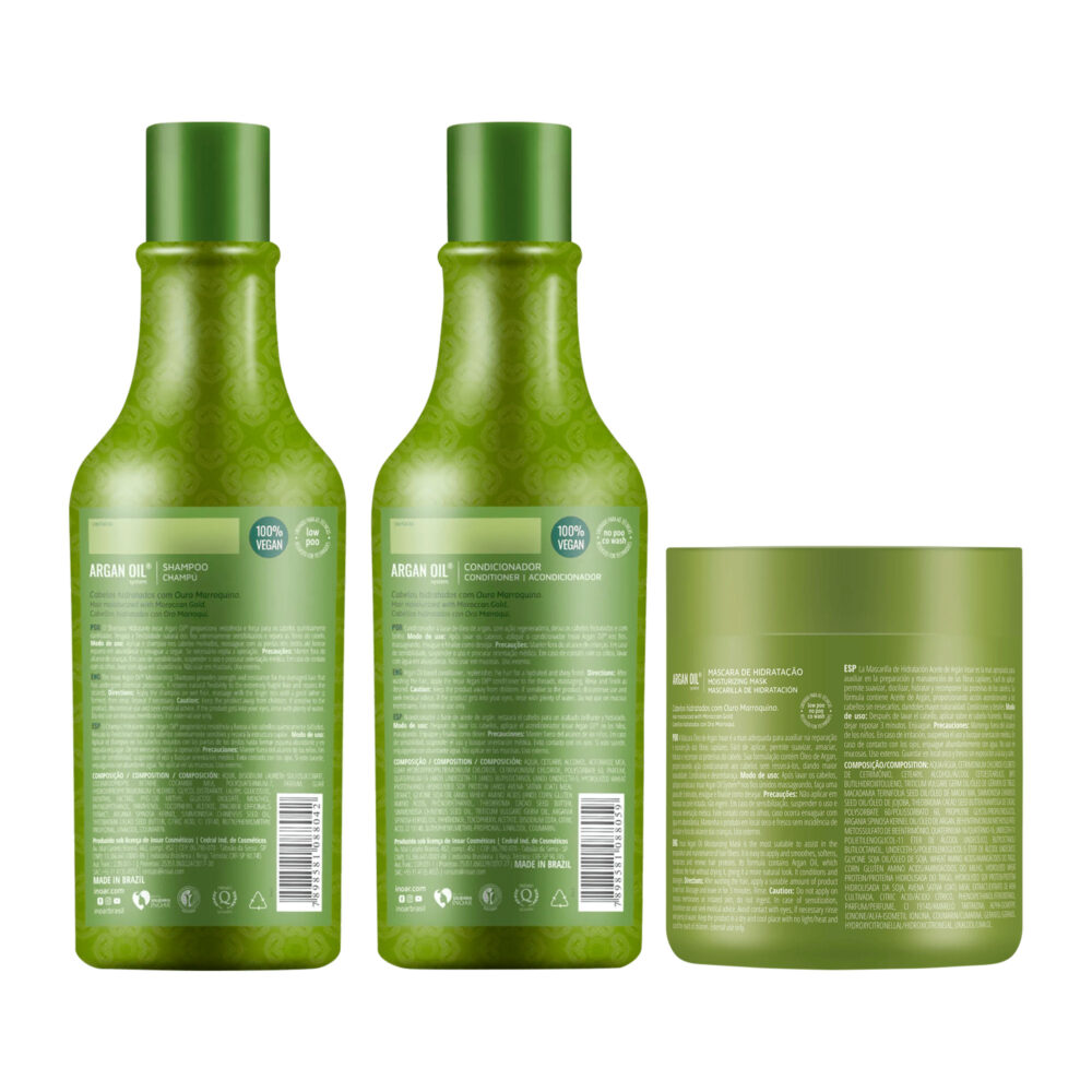 Inoar Argan Oil System Complete Kit Moisturizing Shampoo, Mask and Conditioner - Image 2