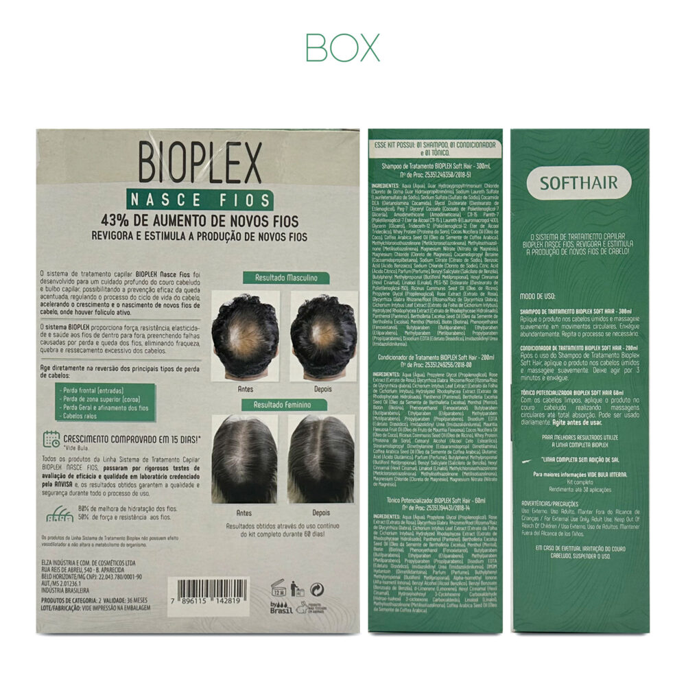 Kit Bioplex Shampoo Conditioner Tonic Nasce Fios Soft Hair Complete Regrowth Treatment Hair Care 3 Units - Image 5