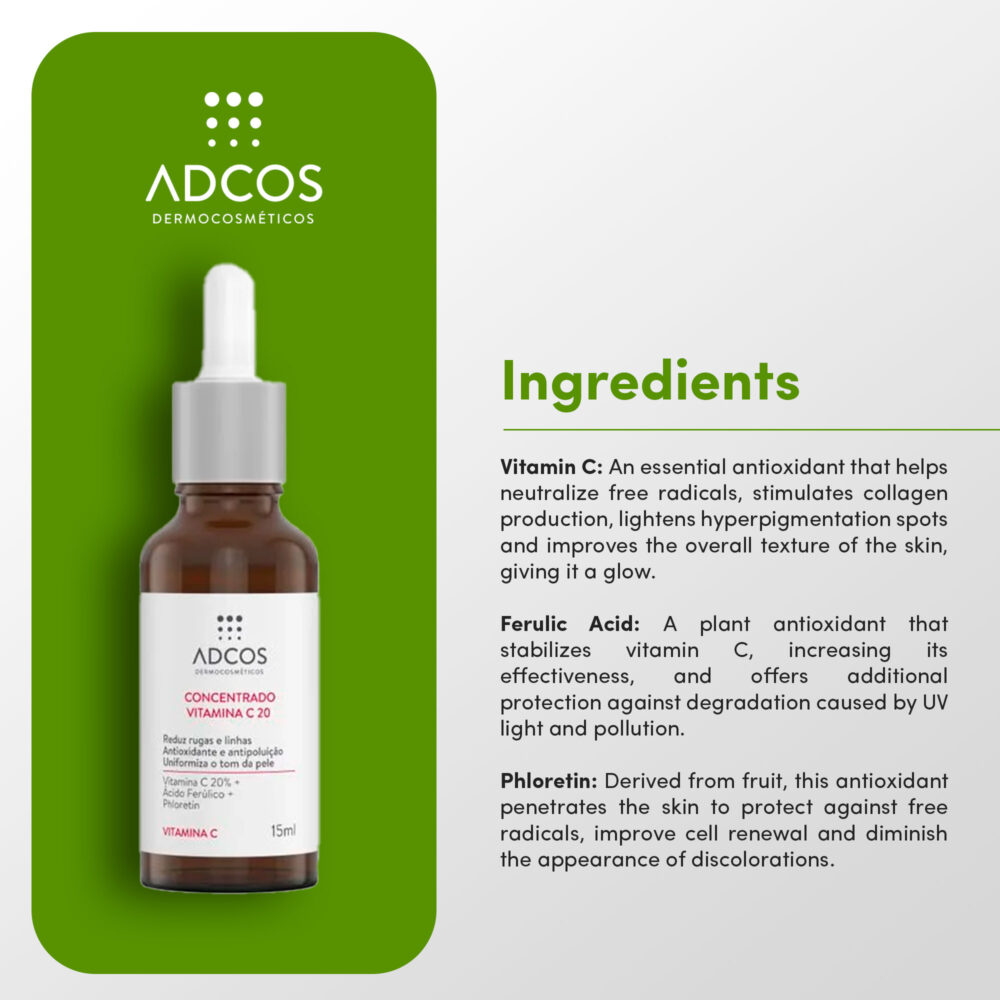 Adcos Derma Complex Vitamin C 20 Anti-Aging Complex Reduces Wrinkles and Lines 15ml/0.50 fl.oz - Image 3