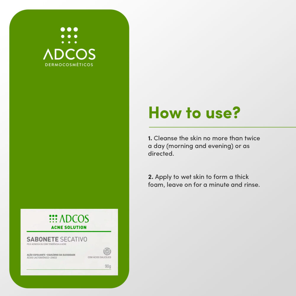 Adcos Acne Solution Drying Soap Acneic or Acne-prone Skin Exfoliating Action 90g/3.04 oz - Image 4