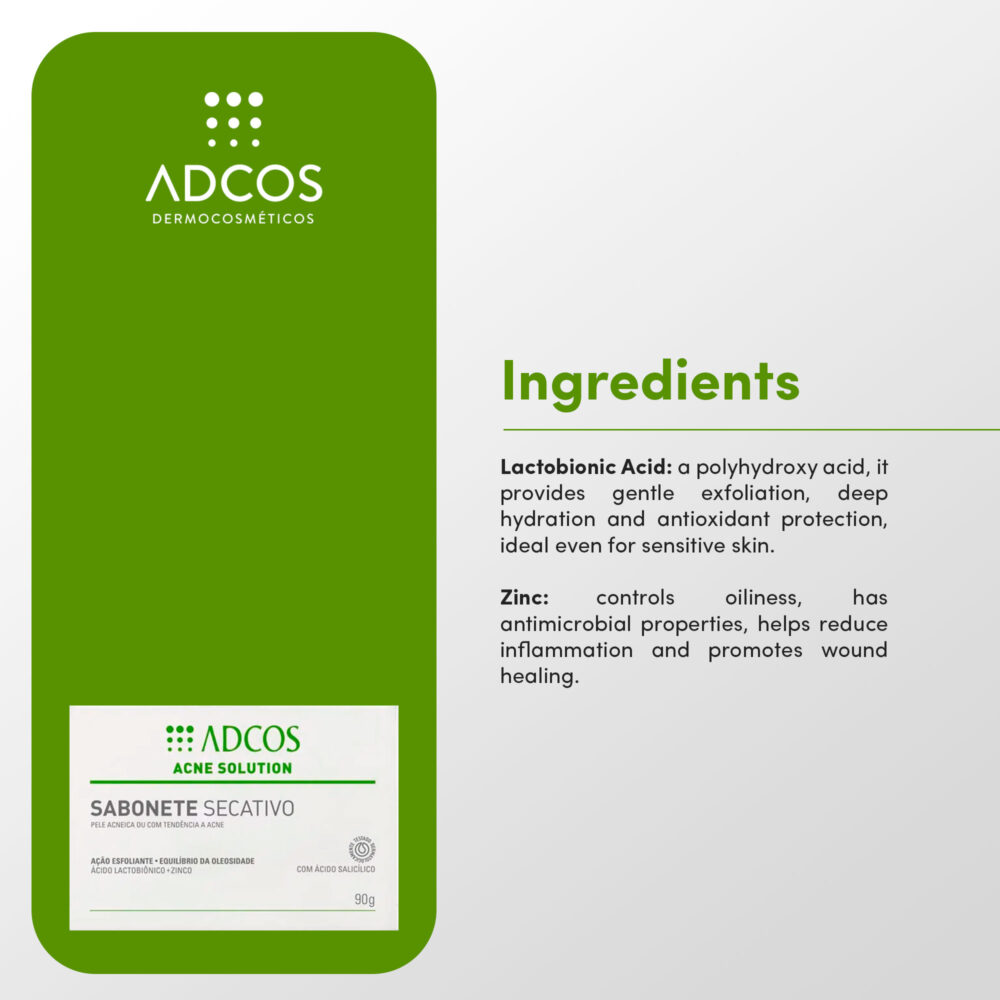 Adcos Acne Solution Drying Soap Acneic or Acne-prone Skin Exfoliating Action 90g/3.04 oz - Image 3