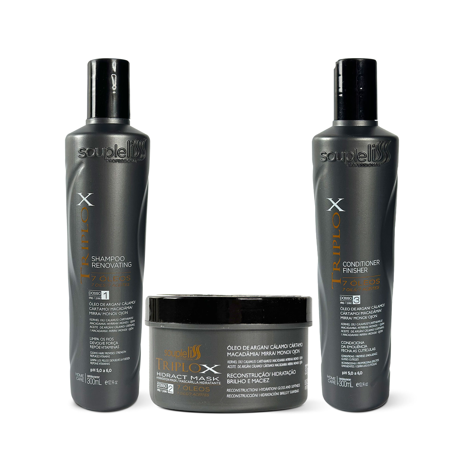 Kit Soupleliss Reconstructor Triplox Complete Rebuilds Damaged Hair Care 3x300ml/3×10.1fl.oz