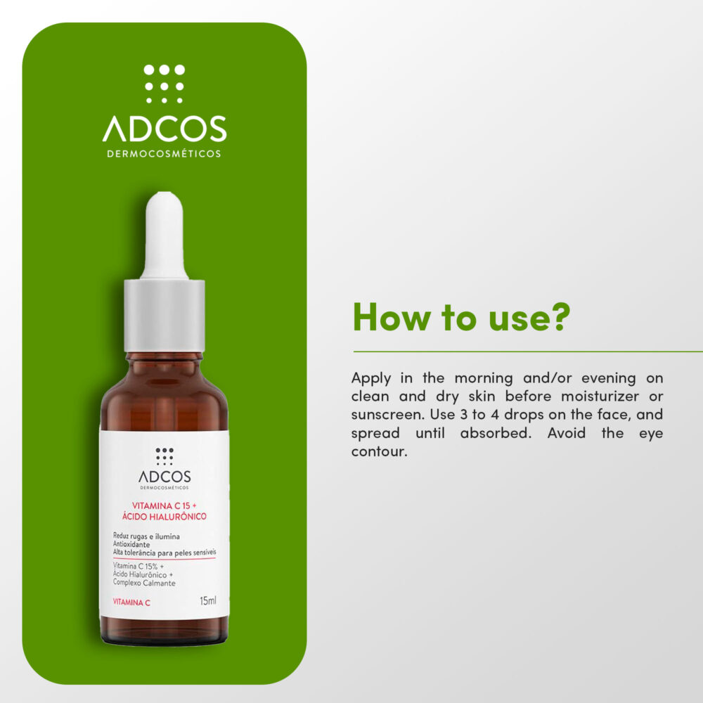 Adcos Serum Vitamin C 15 Antiaging Dermocosmetic Hyaluronic Acid 15ml/0.50 fl.oz - Image 2