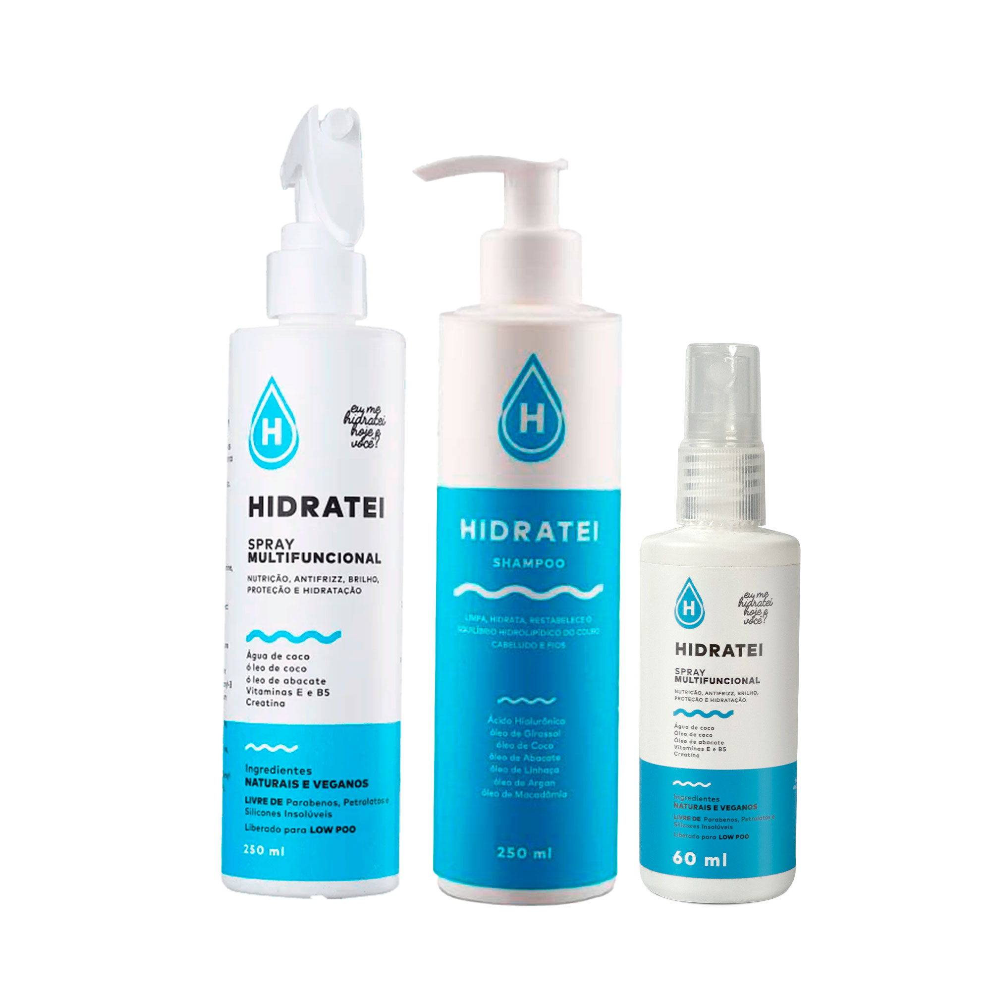 Hidratei Total Hydration Kit – Shampoo + Sérum S.O.S + Multifunctional Spray