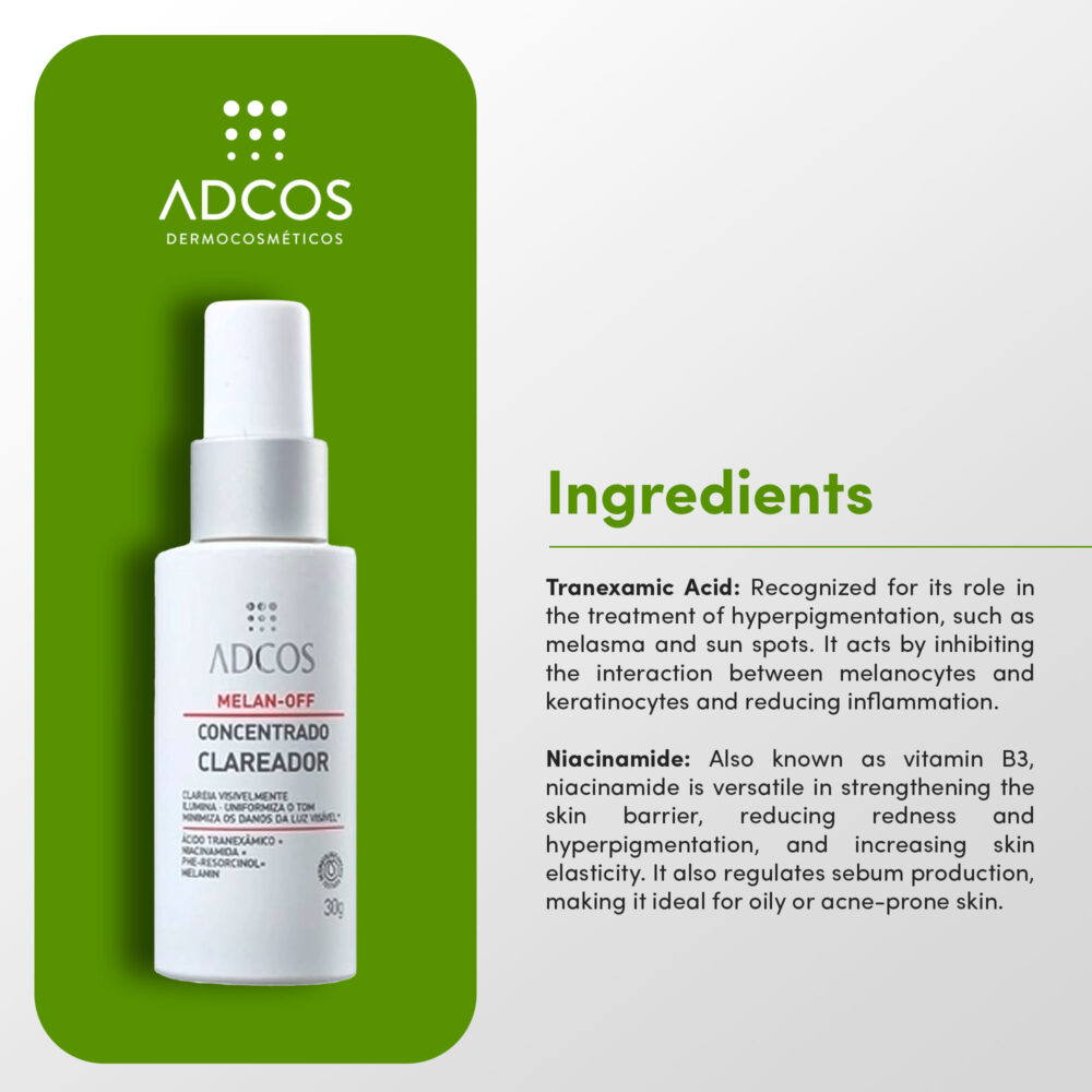 Adcos Melan-Off Whitening Concentrate Smooths Tone Minimizes Visible Light Damage Skin Care 30ml/1.01 fl.oz - Image 3