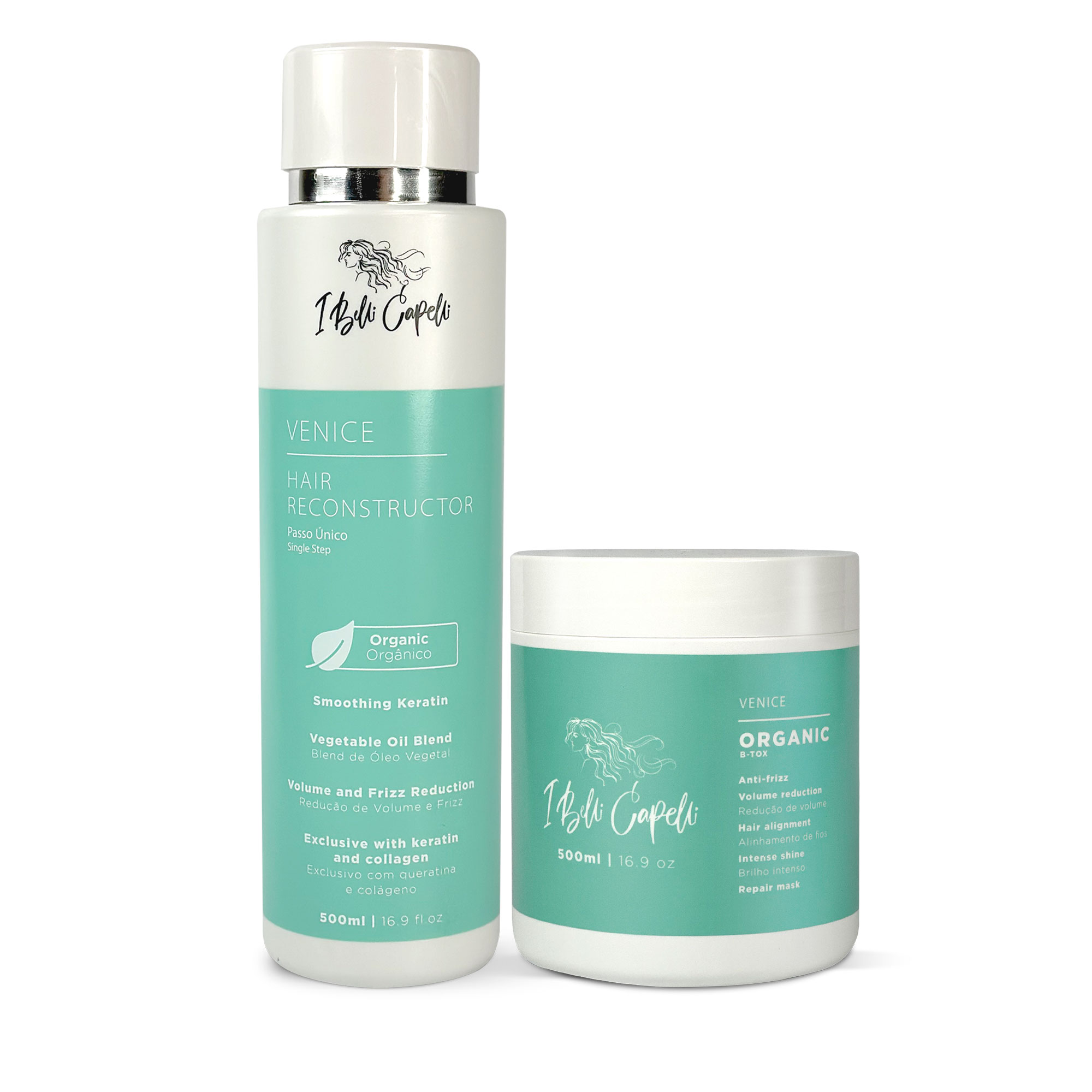 Kit I Belli Capelli Venice Hair Reconstructor Smoothing Keratin 500ml/16.9 fl.oz and Venice Organic Treatment B-Tox 500g/17.60 oz