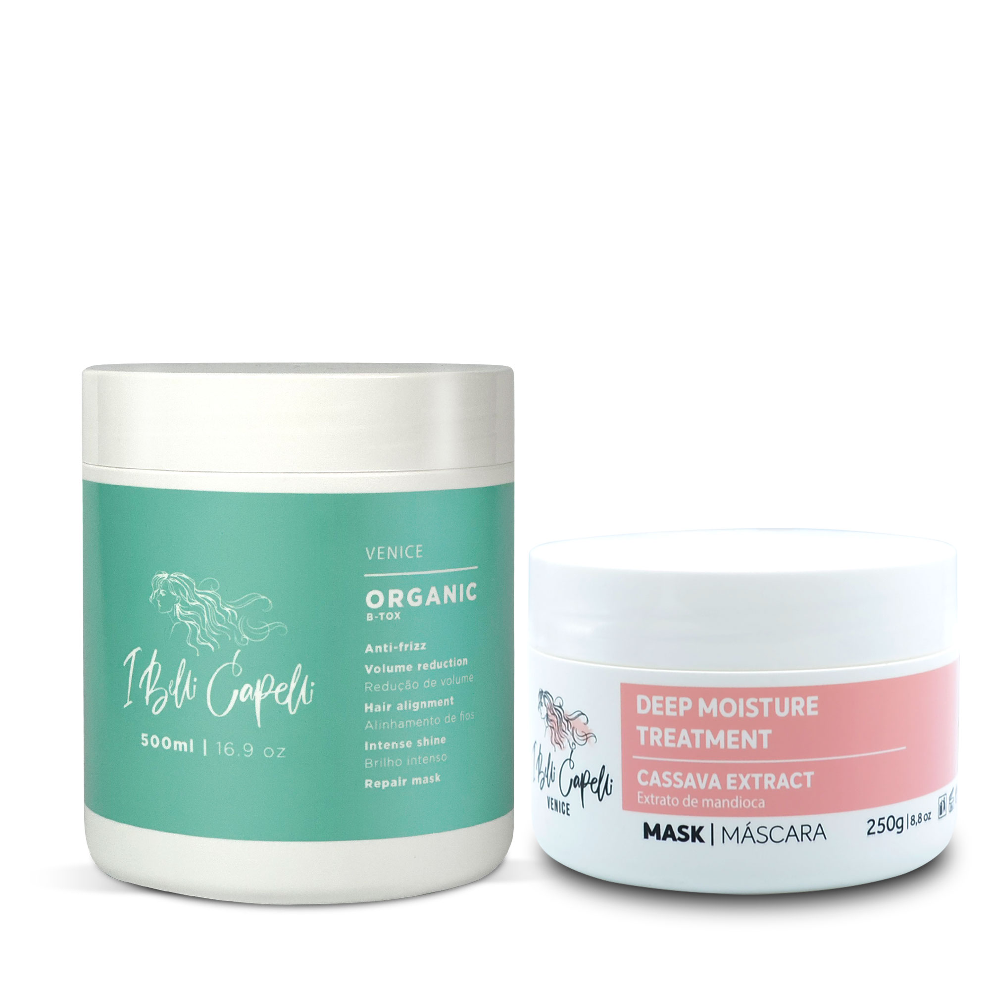 Kit Venice I Belli Capelli Organic B-Tox 500g/17.6 oz and Cassava Mask Mandioca 250g/8.8 oz