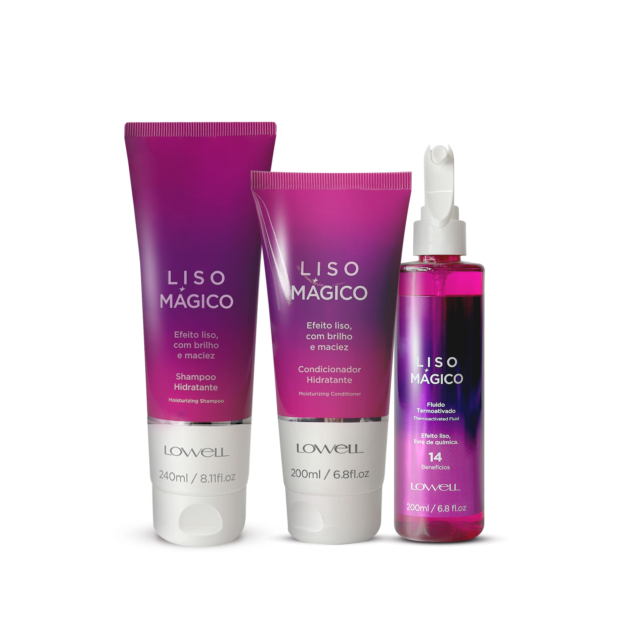 Kit Lowell Liso Mágico Shampoo Conditioner Fluid Keeping Liss Chemical-free Smooth Effect Hair Care