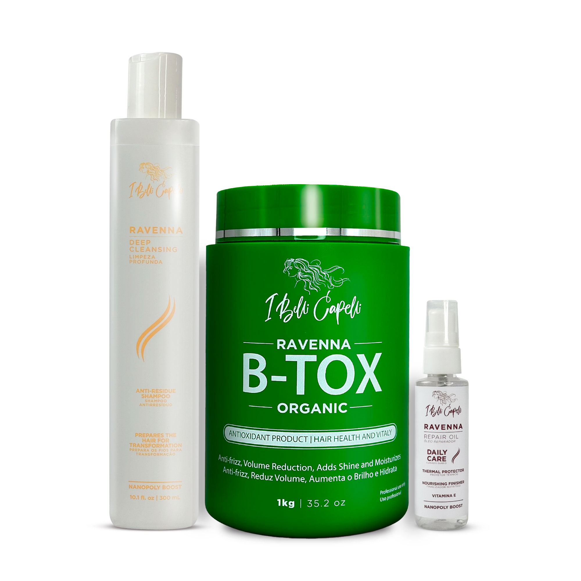 Kit I Belli Capelli Ravenna B-tox Organic Mask + Repair Oil + Deep Cleansing Anti-Residue Shampoo