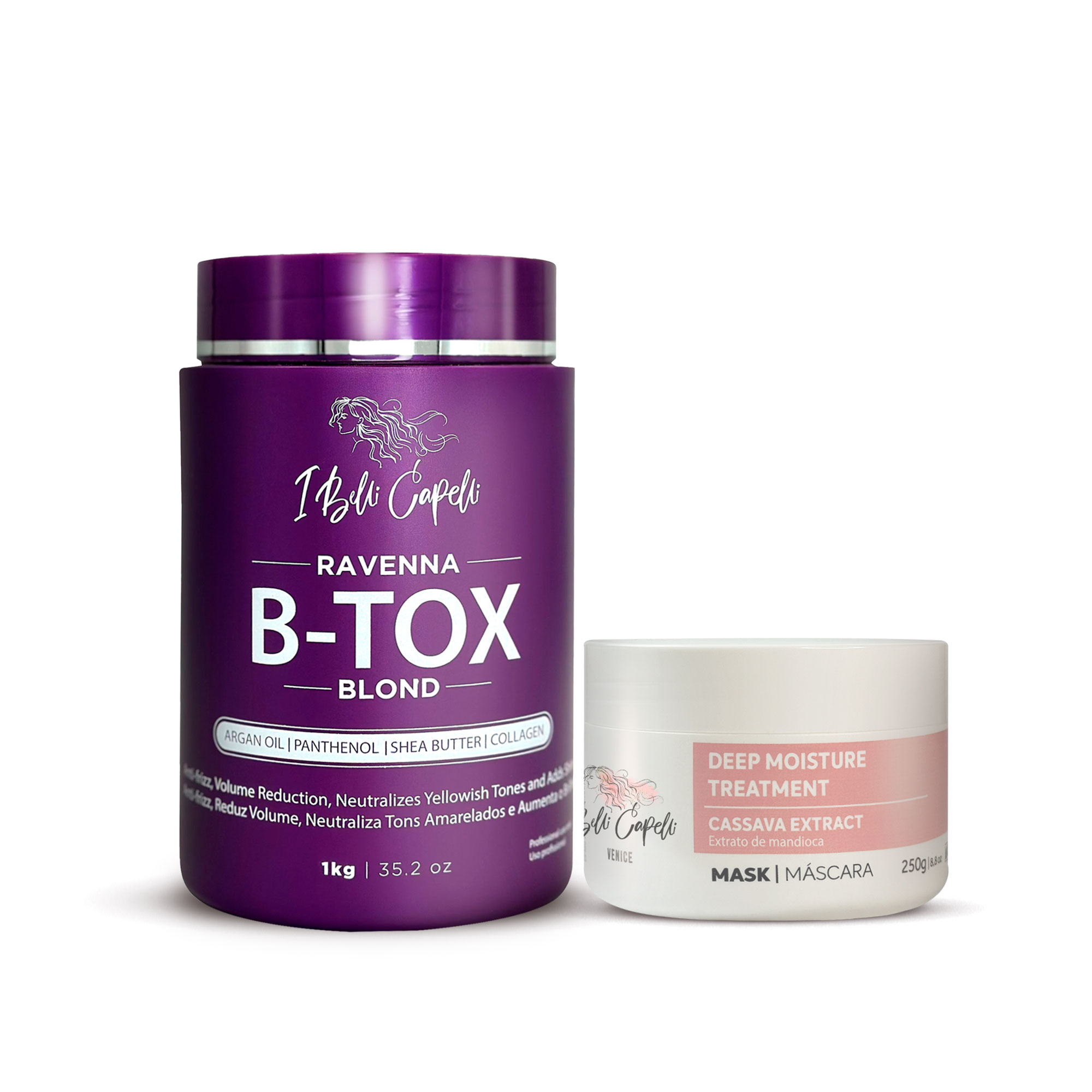 Kit I Belli Capelli Ravenna B-tox Blond 1kg/35.2 oz and Venice Mask Mandioca Hydration 250g/8.8 oz
