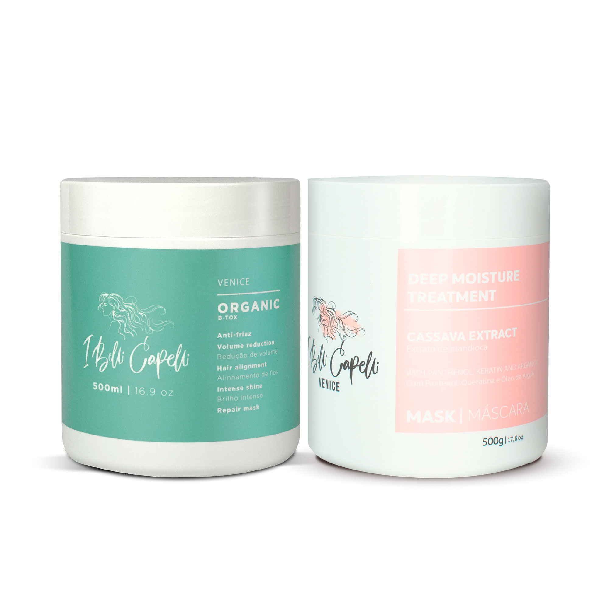 I Belli Capelli Venice Organic B-Tox and Cassava Extract Mask Kit Panthenol Keratin and Argan Oil 2x500g/2×17.6 oz
