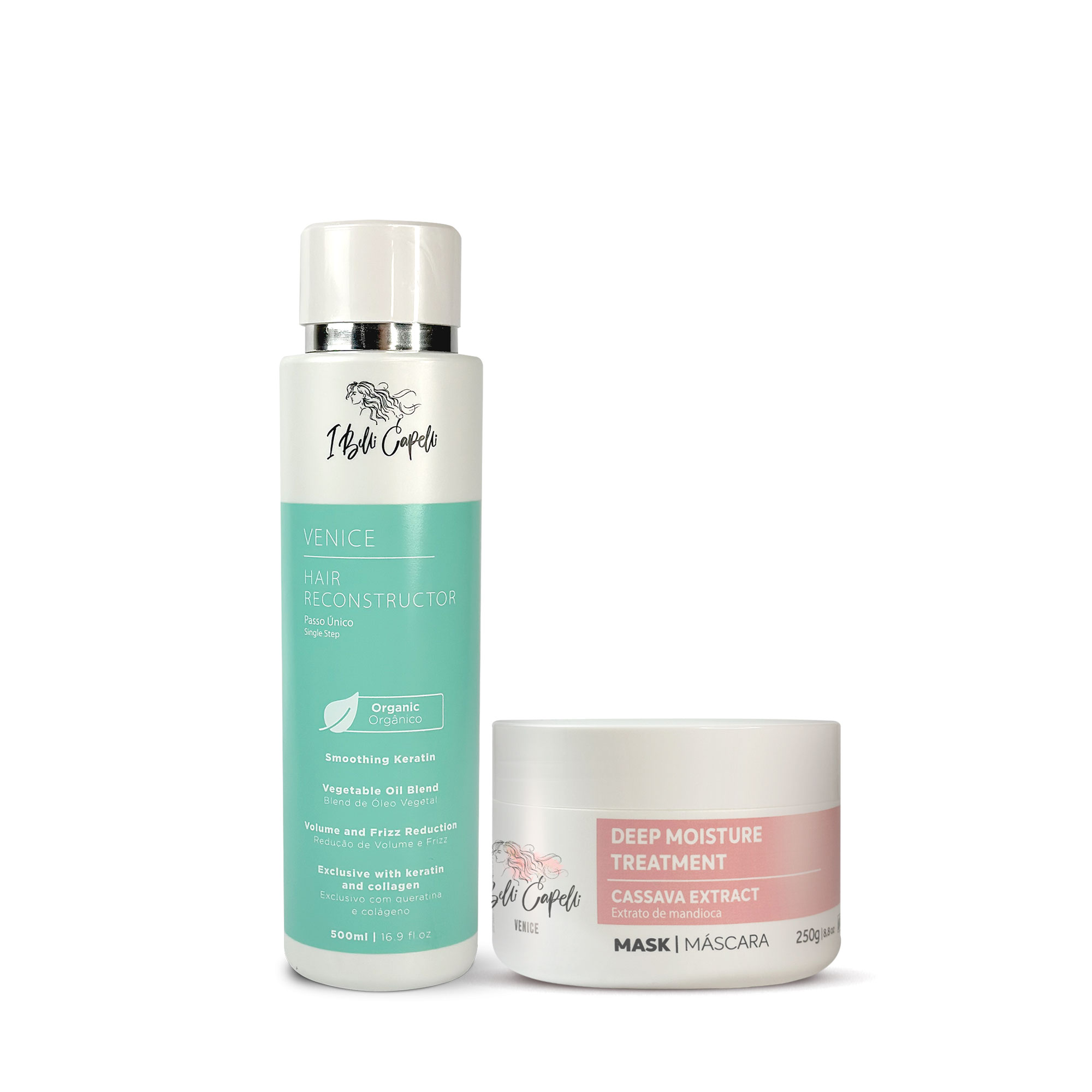 Kit I Belli Capelli Venice Hair Reconstructor Smoothing Keratin 500ml/16.9 fl.oz and Cassava Deep Moisture Mask 250g/8.8 oz