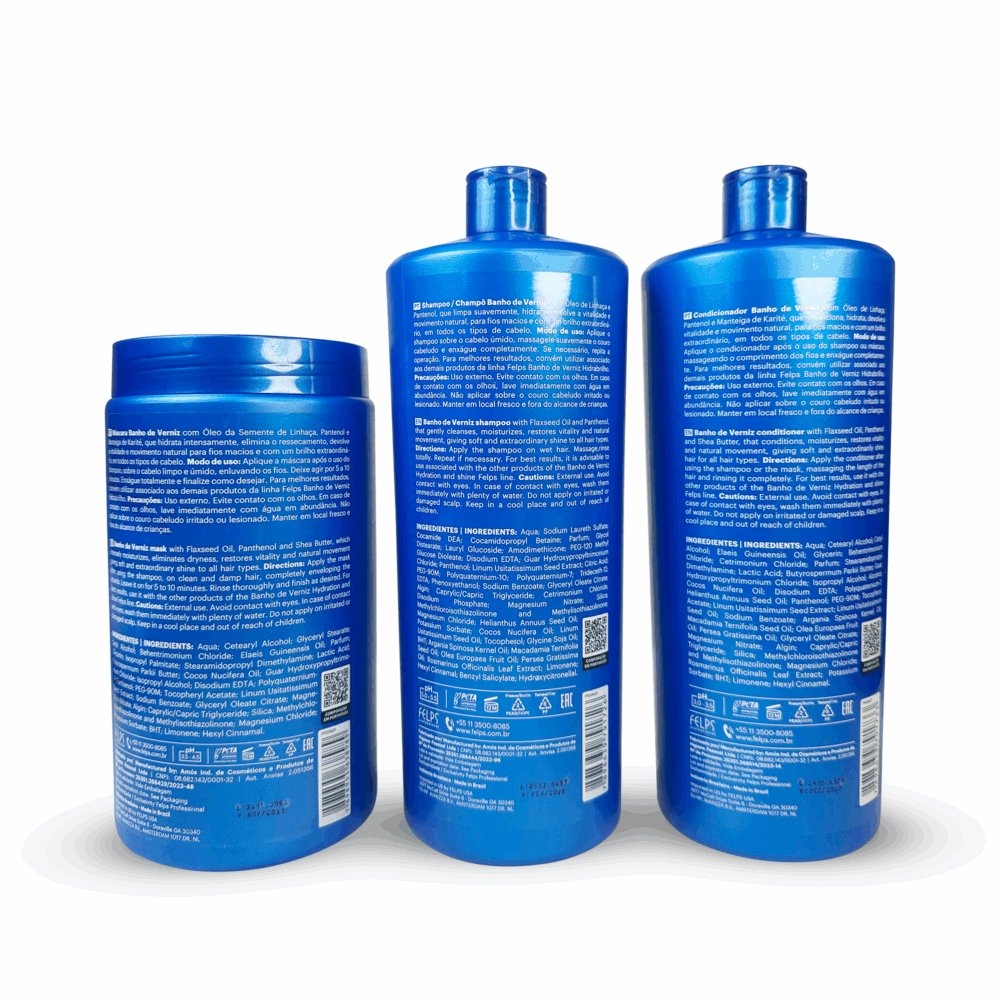 Kit Felps Shampoo Conditioner Mask Varnish Bath Complete Treatment Banho Verniz 3x1L/3x33.8fl.oz - Image 2