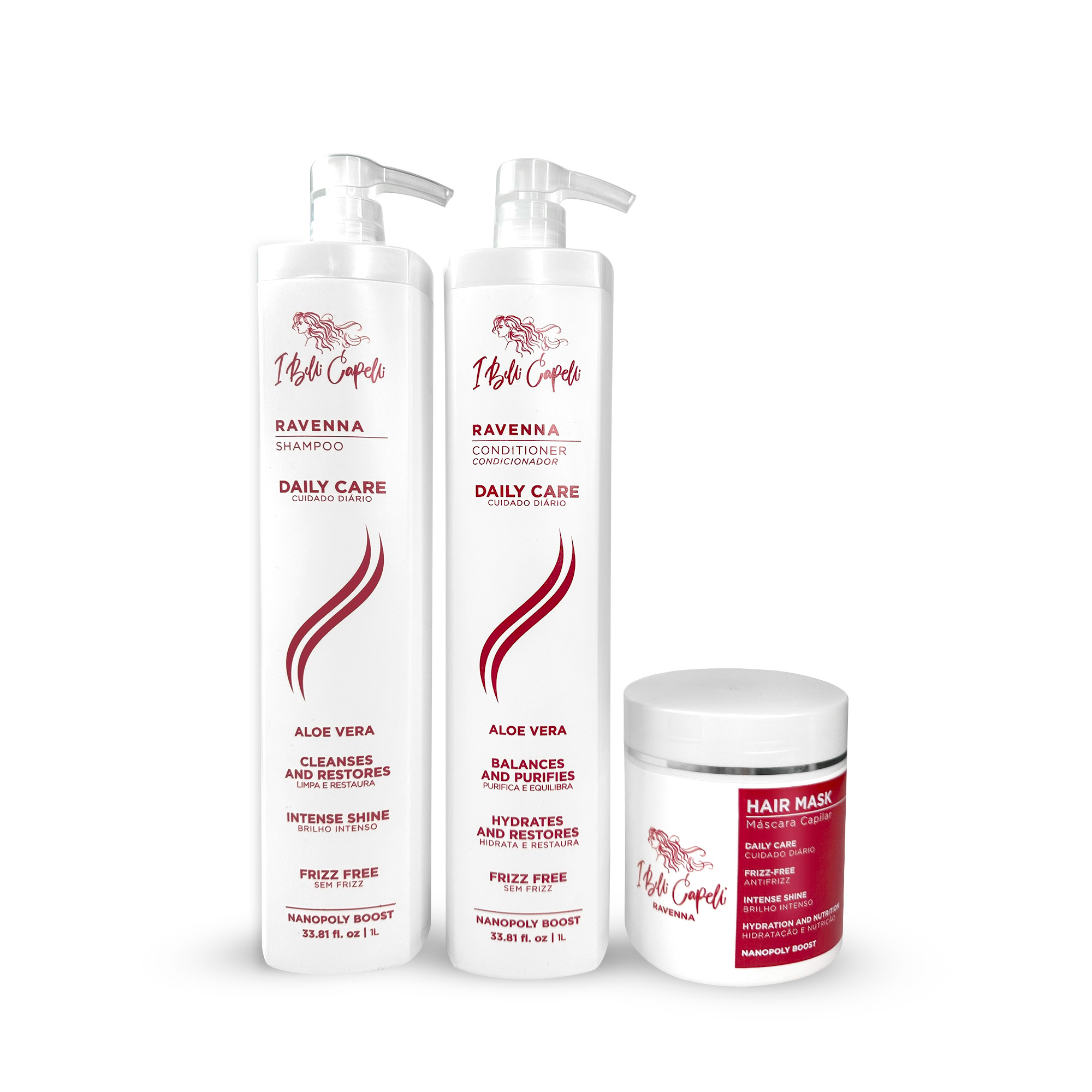 I Belli Capelli Ravenna Daily Care Kit – Shampoo and Conditioner 2x1L + Hair Mask 500g