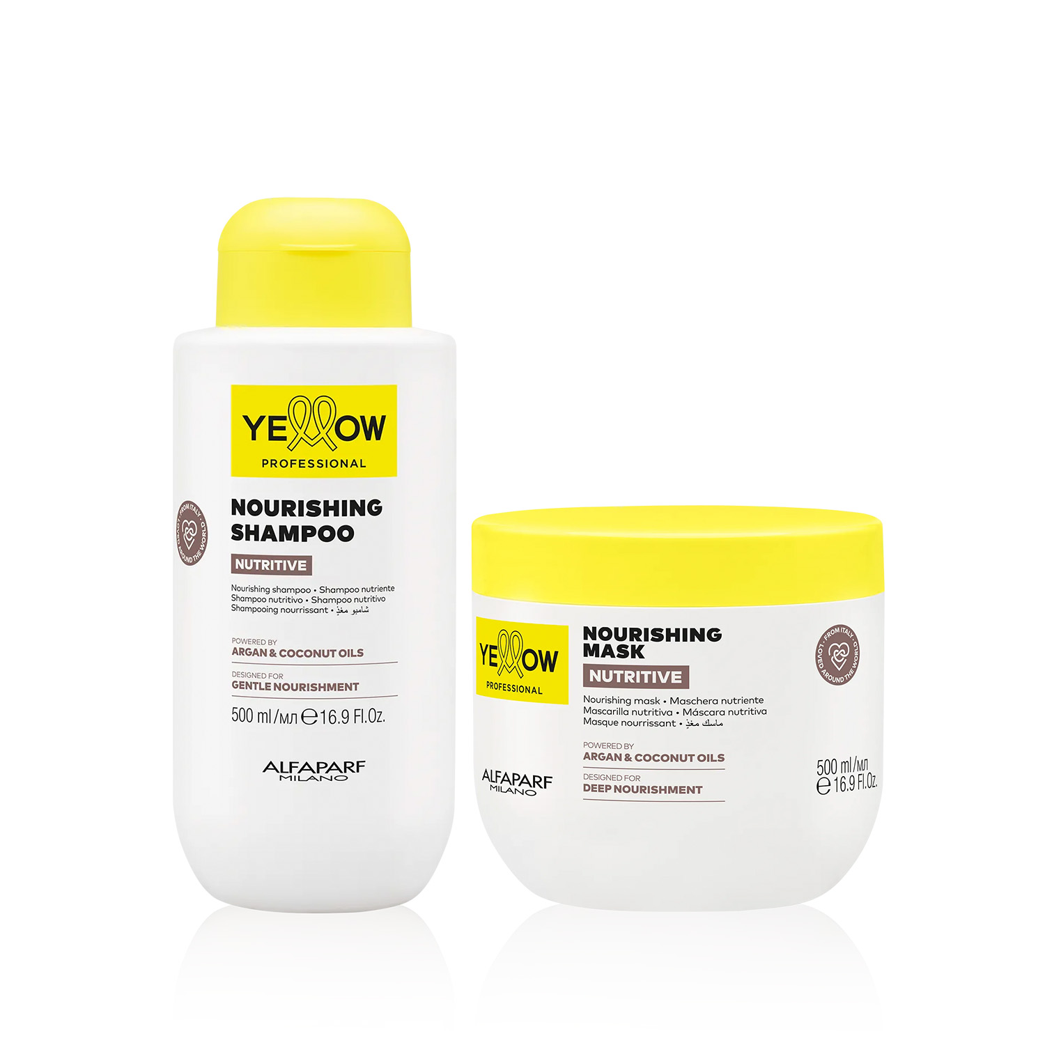 Kit Alfaparf Yellow Nutritive Shampoo and Mask Kit with Argan and Coconut 2x500ml/2×16.9 fl.oz