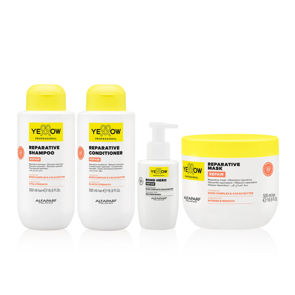 Kit Alfaparf Yellow Repair Home Care Complete Almond Proteins Cacao Normal Thick Hair 4 units